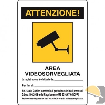 CARTELLO ALL. "AREA VIDEOSORVEGLIATA C/REGISTRAZ." cm 20x30