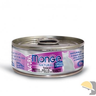 MONGE CAT SUPERPREMIUM NATURAL gr.80 tonno/petto pollo/manzo